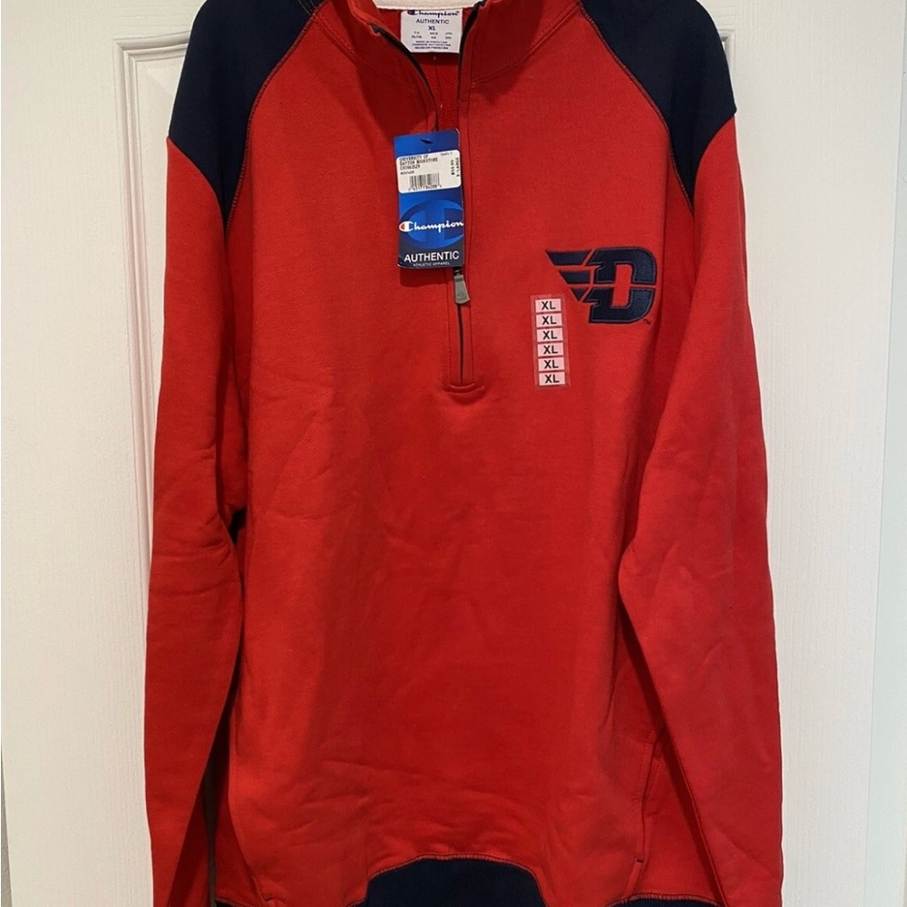 Champion Men's Red and Navy Zip-Up Sweat Shirt